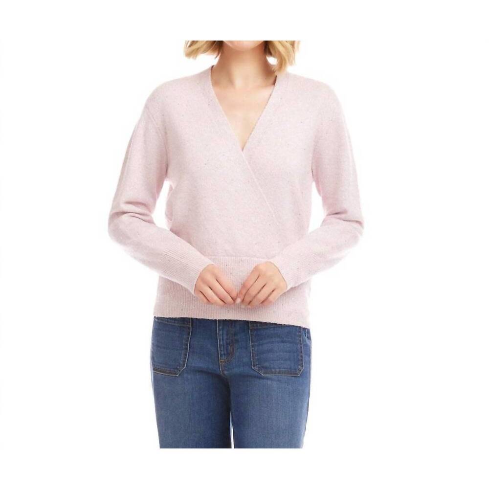 NEW KAREN KANE sequin wrap sweater in pink